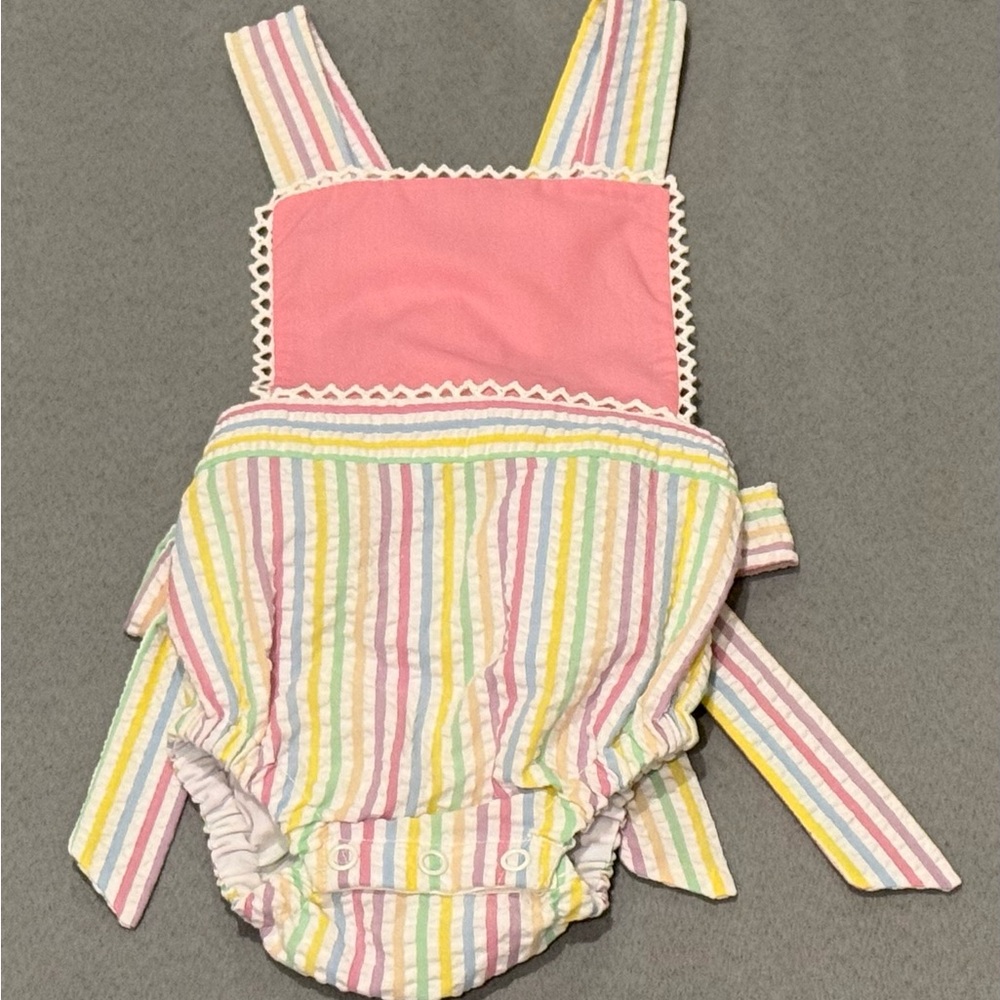 Mint Magnolia rainbow stripe sunsuit